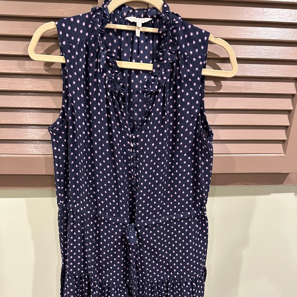 Rebecca Taylor Navy and Pink polka dot sleeveless dress